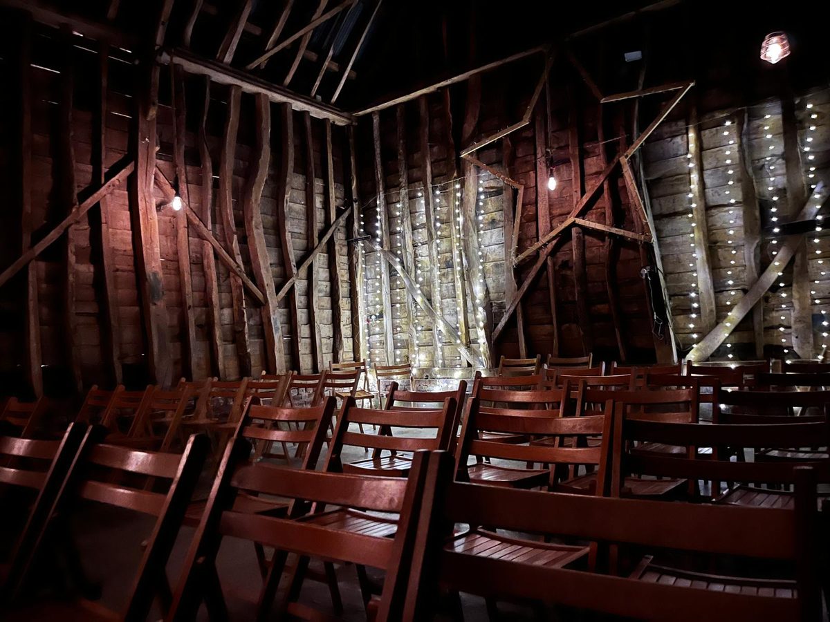 The Barn — view of timber framing and exposed beams